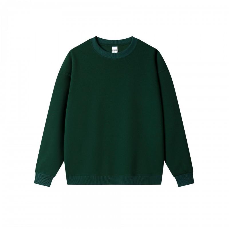 Mens Oversized Heavyweight 450g Fleece-Lined Crewneck Sweatshirt Loose Fit Drop Shoulder Solid Color American Style