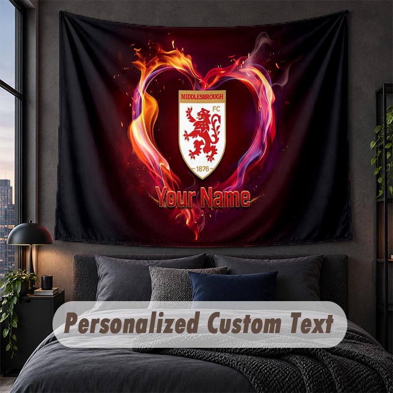 Tapisserie avec texte de nom personnalisé, Suspension murale décorative Middlesbrough FC, Tapisserie de fond pour maison chambre à coucher