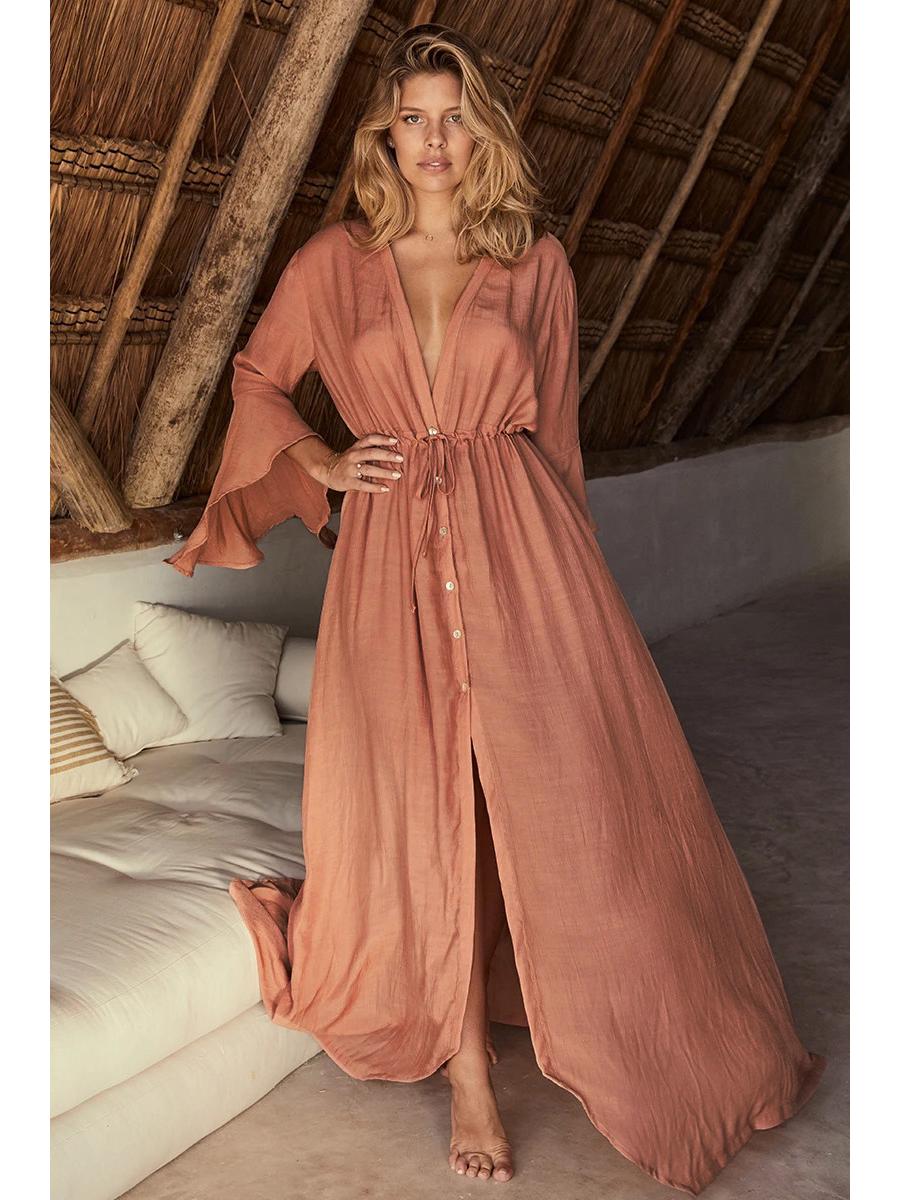 

Сукня-накидка з бамбуковими ґудзиками та рукавами-дзвонами One Size