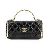 Chanel Classic Flap CF 23A Vintage Handle Diamond Quilted Polished Lambskin Embossed Buckle Leather Chain Women's Regular Shoulder Crossbody Bag Black