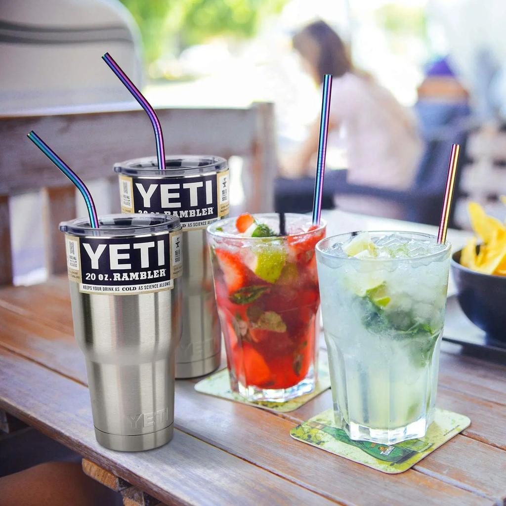 8 Pcs Metal Reusable 304 Stainless Steel Straws Straight Bent Drinking Straw with Bag Cleaning Brush Set Party Bar Accessory