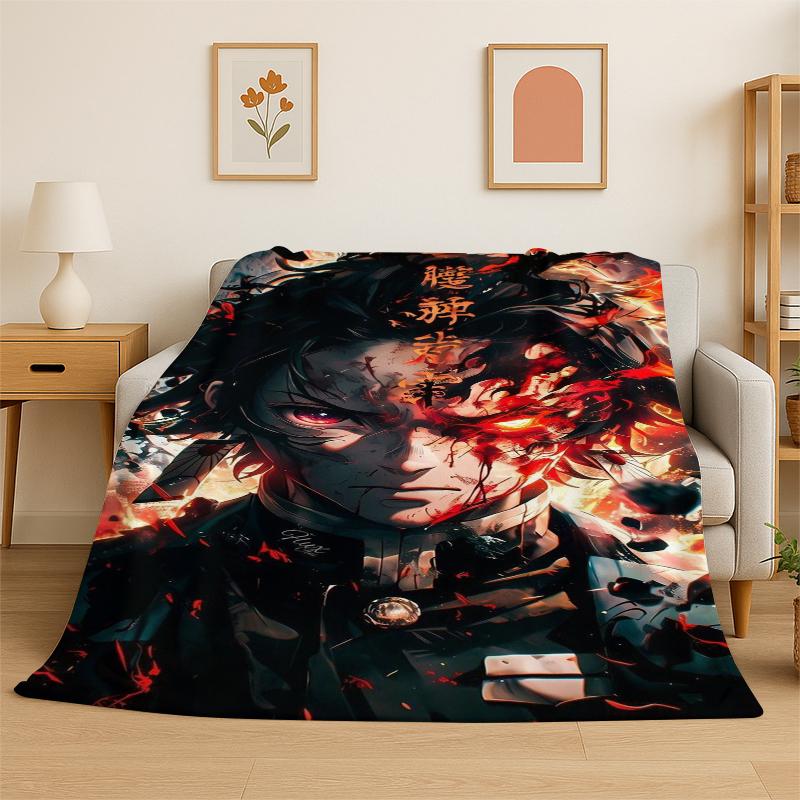 Cartoon Demon Slayer Anime Kamado Nezuko Tanjirou Flannel Blanket Soft Warm Throw Blanket for Bedroom Living Room Bed Travel