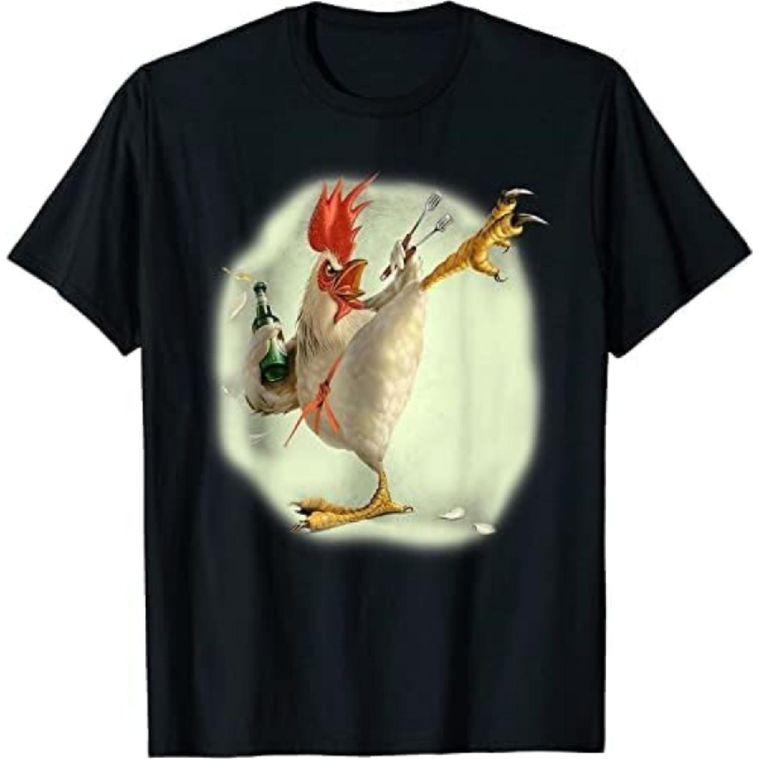 YLFBDD Chicken Beer Karate Kick Cool Chicken Funny Chicken Farmer T-Shirt Novelty T-Shirt XXXXXL разноцветный