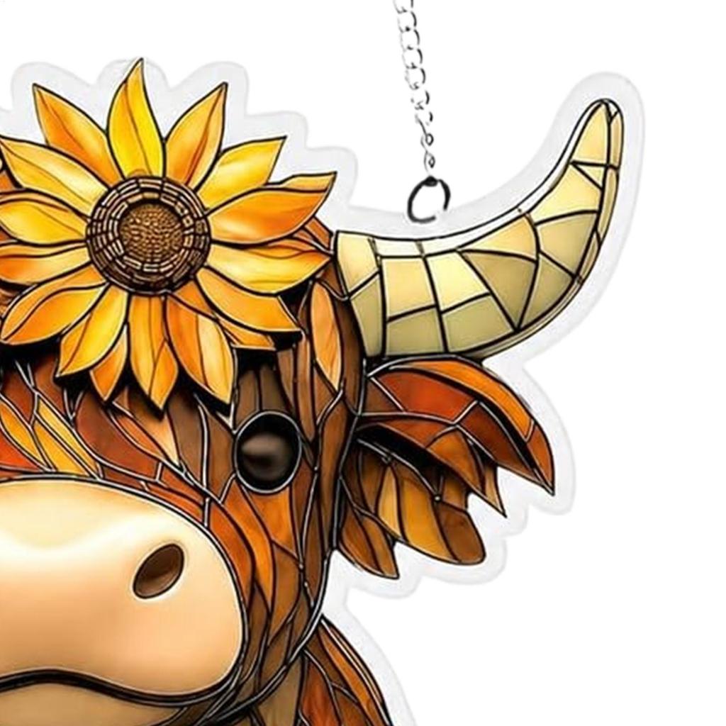 1PC Cow Suncatchers Stained Window Hanging Printed Acrylic Suncatcher Decoration For Families Round Gift Porch Home Decor