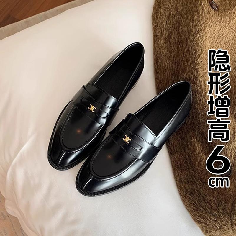 Inner heightening loafers women's 2025 spring and autumn one-pedal British style single shoes thick heel small leather shoes