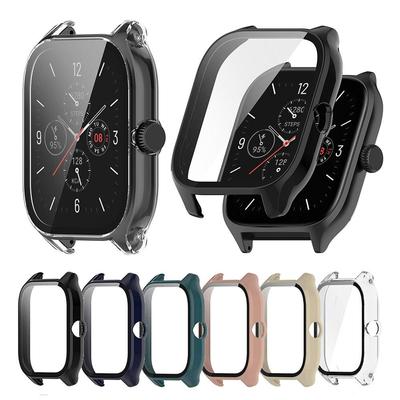 Huami Amazfit GTS 4 için PC + Temperli Cam Koruyucu Kılıf Tam Ekran Koruyucu Kabuk Tampon