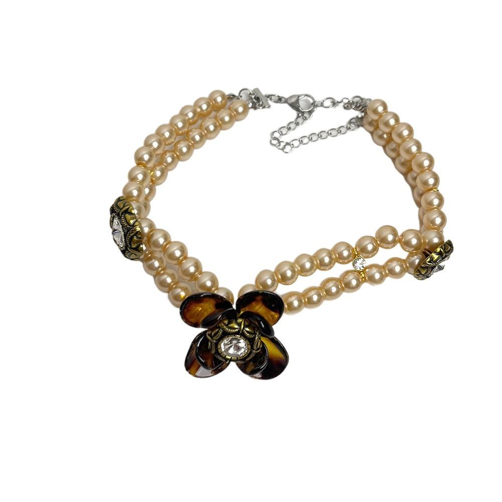 Vintage Pearl Beaded Choker Leopard Clavicle Chain Temperament Flower Heart Necklace  Girls