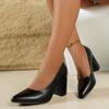 Large Size Square Head Thick Heel Single Shoes Medium Heel Professional Women's Shoes Black High Heels Female Flight Attendant Leather Shoes