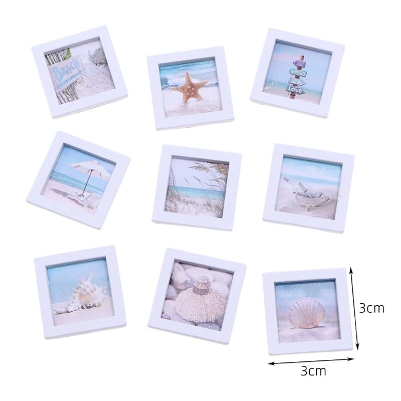 1Set 1:12 Puppenhaus Miniatur Sommer Strand Foto Rahmen Landschaft Wandbild Wanddekoration Modell Dekor Spielzeug Puppenhaus Zubehör