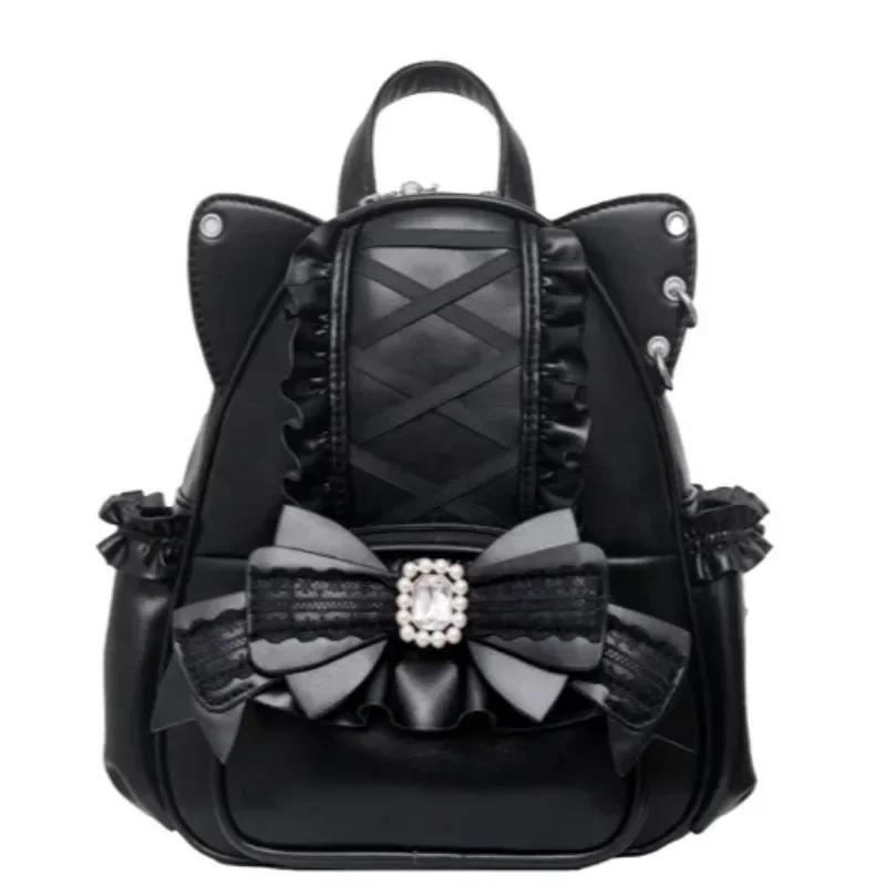 Schoolbag Women's Black Lace Cat's Ear School Bag Japan Lolita Ita Mochila Cute Large Capacity Mochilas Mujer 2026 New Bow Bags Student Backpack