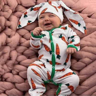 Baby Short Sleeve Cartoon Rabbit Printed Fart Clothes + Headband Suit