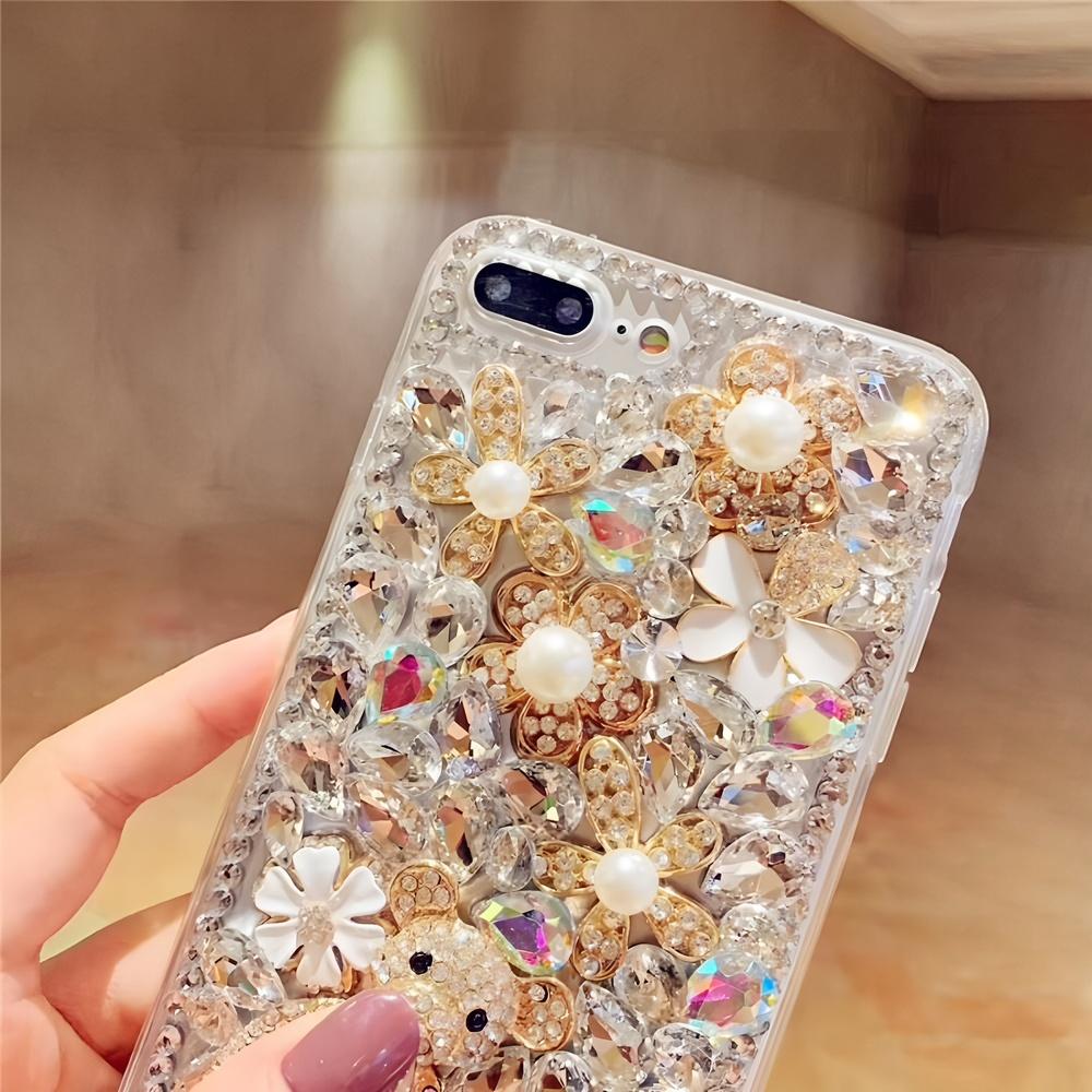 Glitter Rhinestone Phone Case compatible with For iPhone 17 16 15 14 13 12 11 Pro Max Air mini 16e 8 7 Plus X XS XR Crystal Floral Bear Design Cover