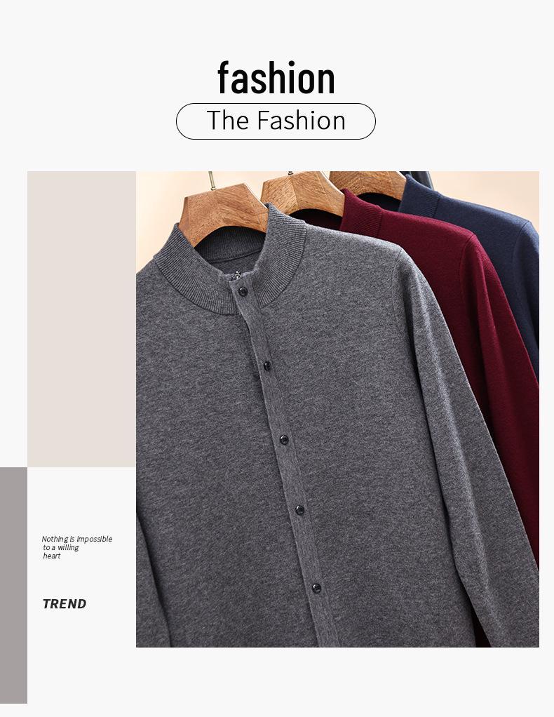 Hengyuanxiang Men's 100% Wool Thick Knit Half-High Neck Cardigan Sweater - Autumn/Winter 2025
