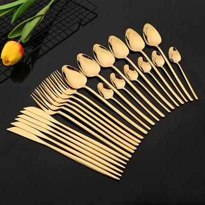 24Pcs Gold Stainless Steel Western Dinnerware Cutlery Set Steak Knife Fork Spoon For Home Restaurant Party Wedding Flatware Set
