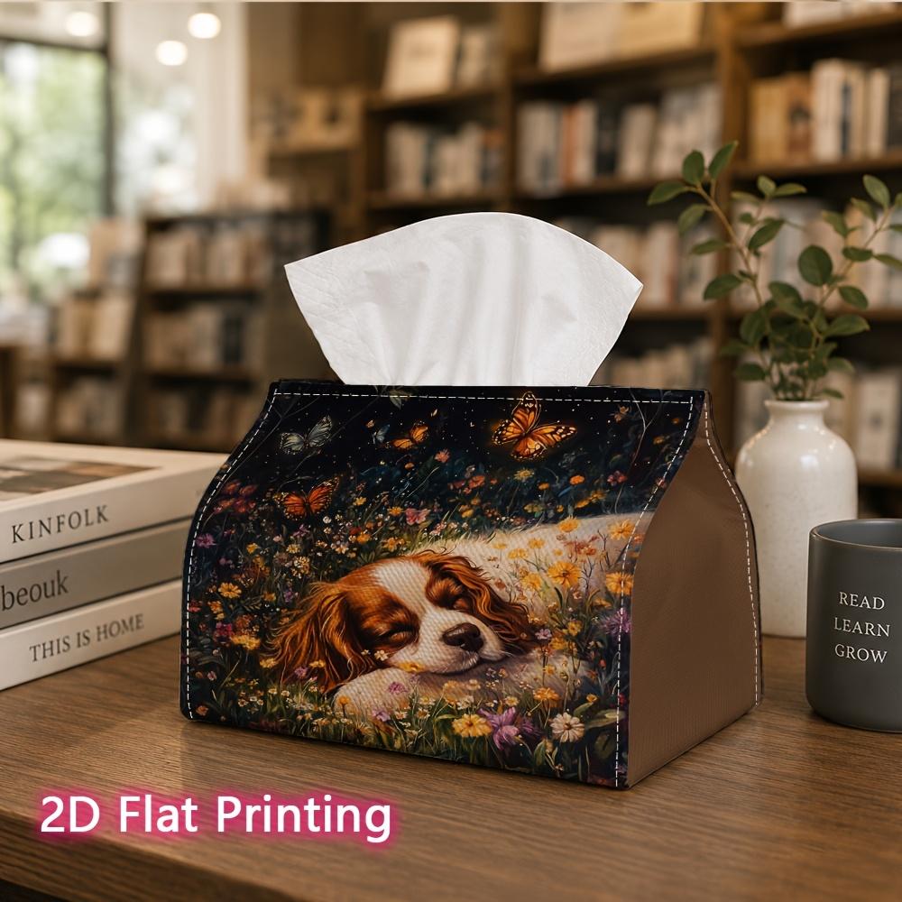 1pc, 2d Flat Printing, Tissue Box Cute Dog Pattern In the Flower Field Printed Tissue Box, Suitable for Bathrooms, Living Rooms, Bedrooms, Dressing Ta