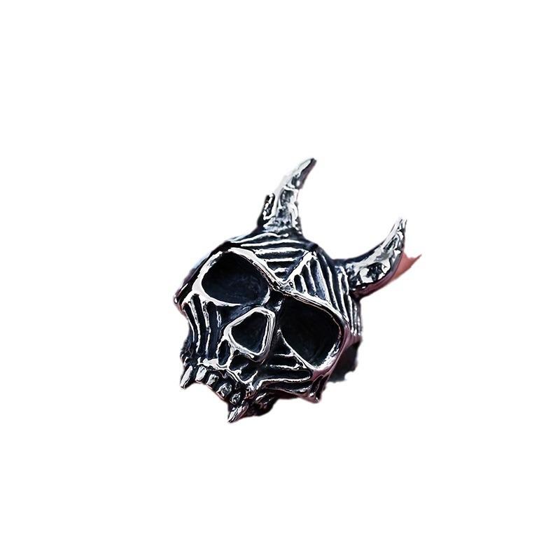 New Dark Style Retro Horned Monster Skull Men's Ring