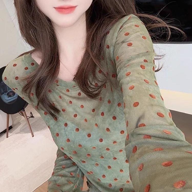 

Уникальная и красивая футболка с длинным рукавом из сетки в горошек, женская, на начало лета, свободная, тонкая, градиентной расцветки, солнцезащитная накидка 2XL