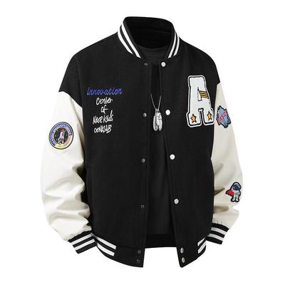 2025 Men's Wool Baseball Collar Jacket with Heavyweight Embroidery, Loose Fit, Plus Size.