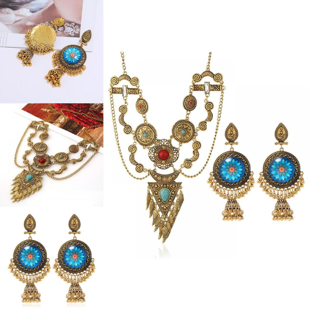 Ethnic Style Simulation Gemstone Decoration Women Necklace And Earring Set For Boho Fashion Lovers