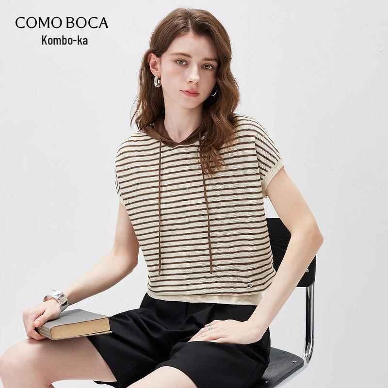 Women s Silk Blend Striped Hooded Knit Top L