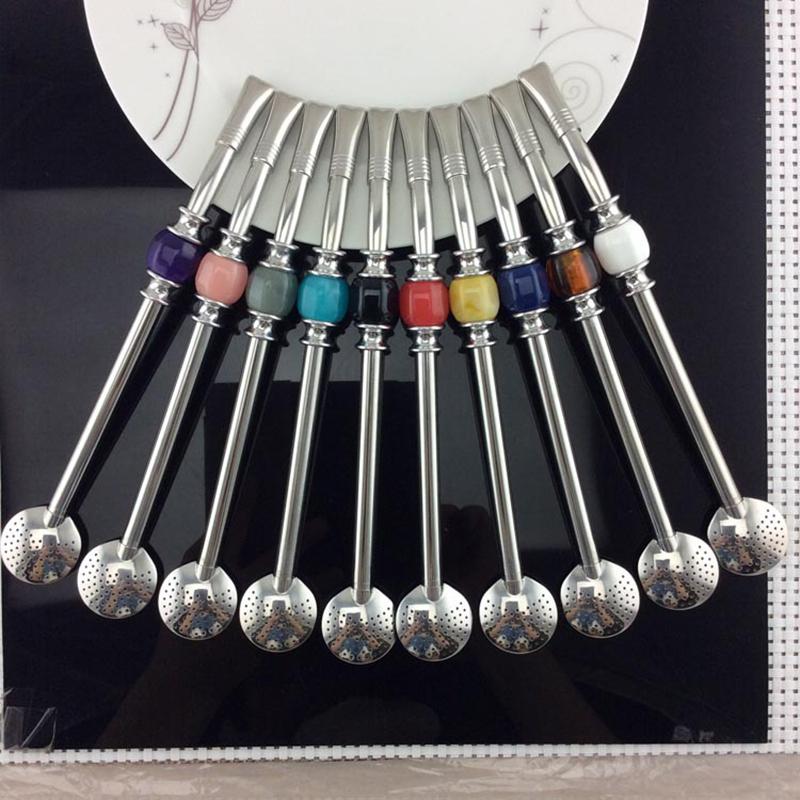 Paille cuillère à boire en acier inoxydable Filtre à thé Pailles à thé Yerba Maté Bombilla Gourd Réutilisable Outils à café et à thé Outil à thé lavable