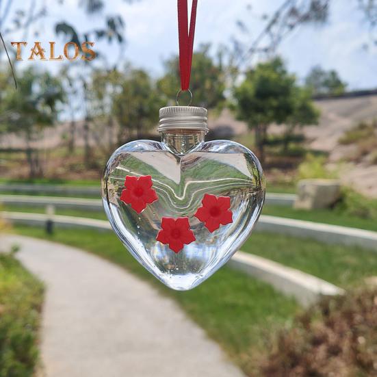 Herzförmiger Kolibri-Futterspender zum Aufhängen im Freien, Kunststoff-Futterglas mit Blumenfütterungsöffnungen für Garten, Hof, Terrasse, Baumdekoration