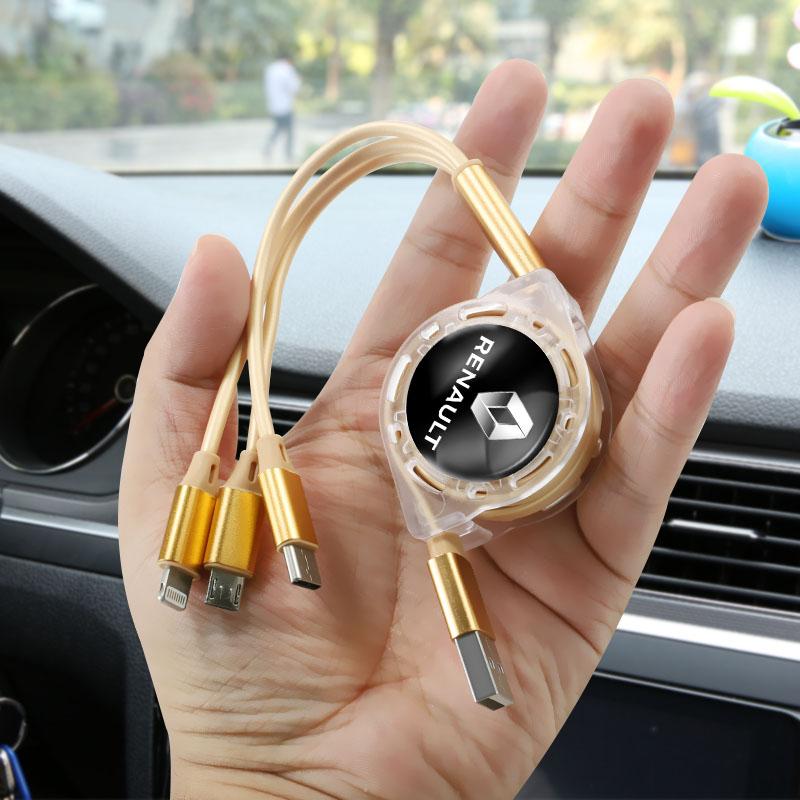 Hub Caps 3 In 1 Micro USB Type C Car Charging Cable Multi Charger For Renault Megane 2 3 4 Twingo Clio Talisman Captur Trafic Kw