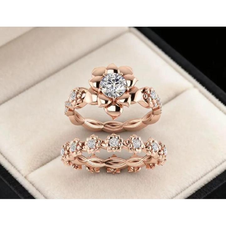 New European and American Style Couple Rings Gold-Plated Flower Ring Sets Wholesale