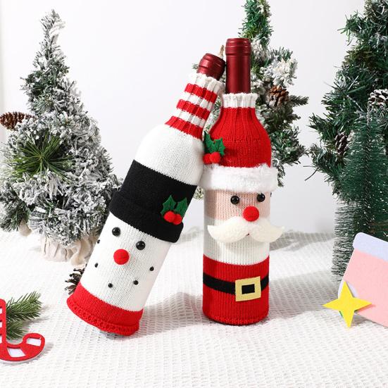 Christmas Wine Sweater Cover Handmade Knitted Cartoon Santa Snowman Reindeer Bottle Sleeve for Winter Dining Table Decoration