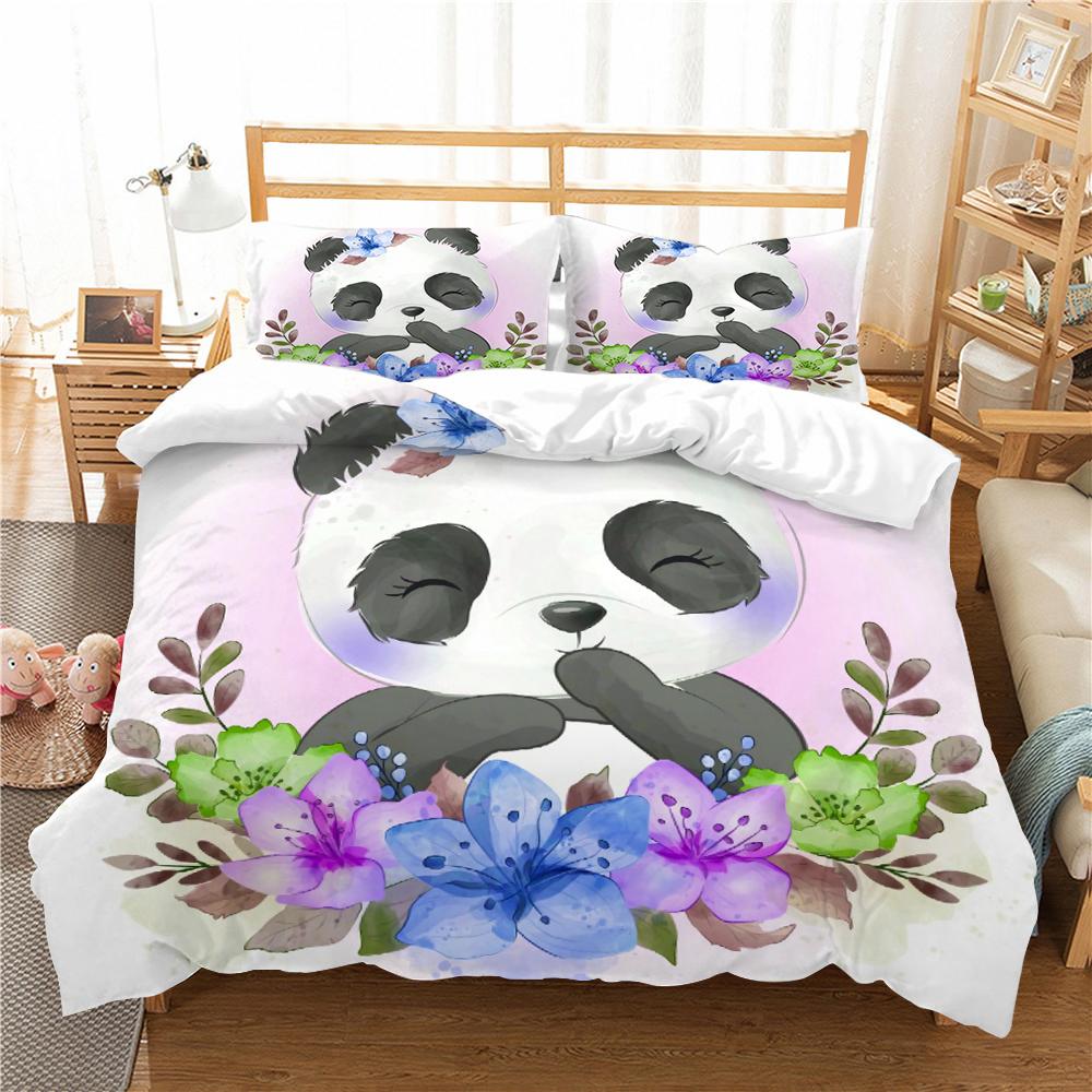 3D Panda potištěný povlak na polštář a povlak na přikrývku Sada ložního prádla pro domácnost Pohodlné ložní prádlo