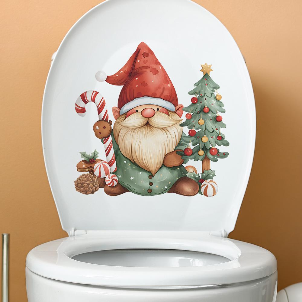 Fun-m198 Cartoon Weihnachtsmann Weihnachtsbaum Süßigkeiten Toilette mit Badezimmer Badezimmer Heimdekorationsaufkleber