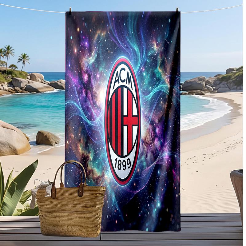 מגבת חוף מודפסת AC Milan, מגבת רכה מתייבשת במהירות, שמיכת חוף מלבנית גדולה ניידת לנסיעות, בריכה
