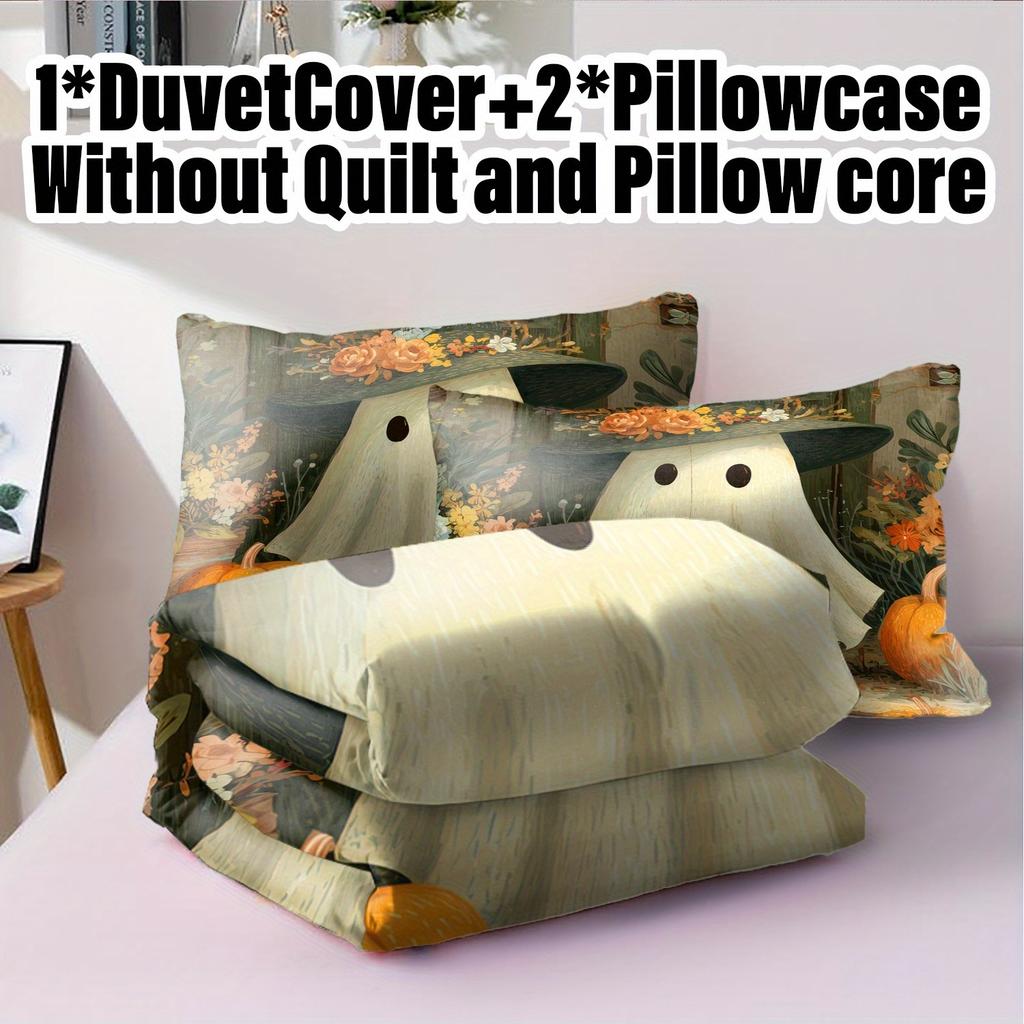 3Pcs Halloween Pumpkin Monster Duvet Cover Set Without Core Quilt Cover With 2 Pillowcasessoft And Machine Washable