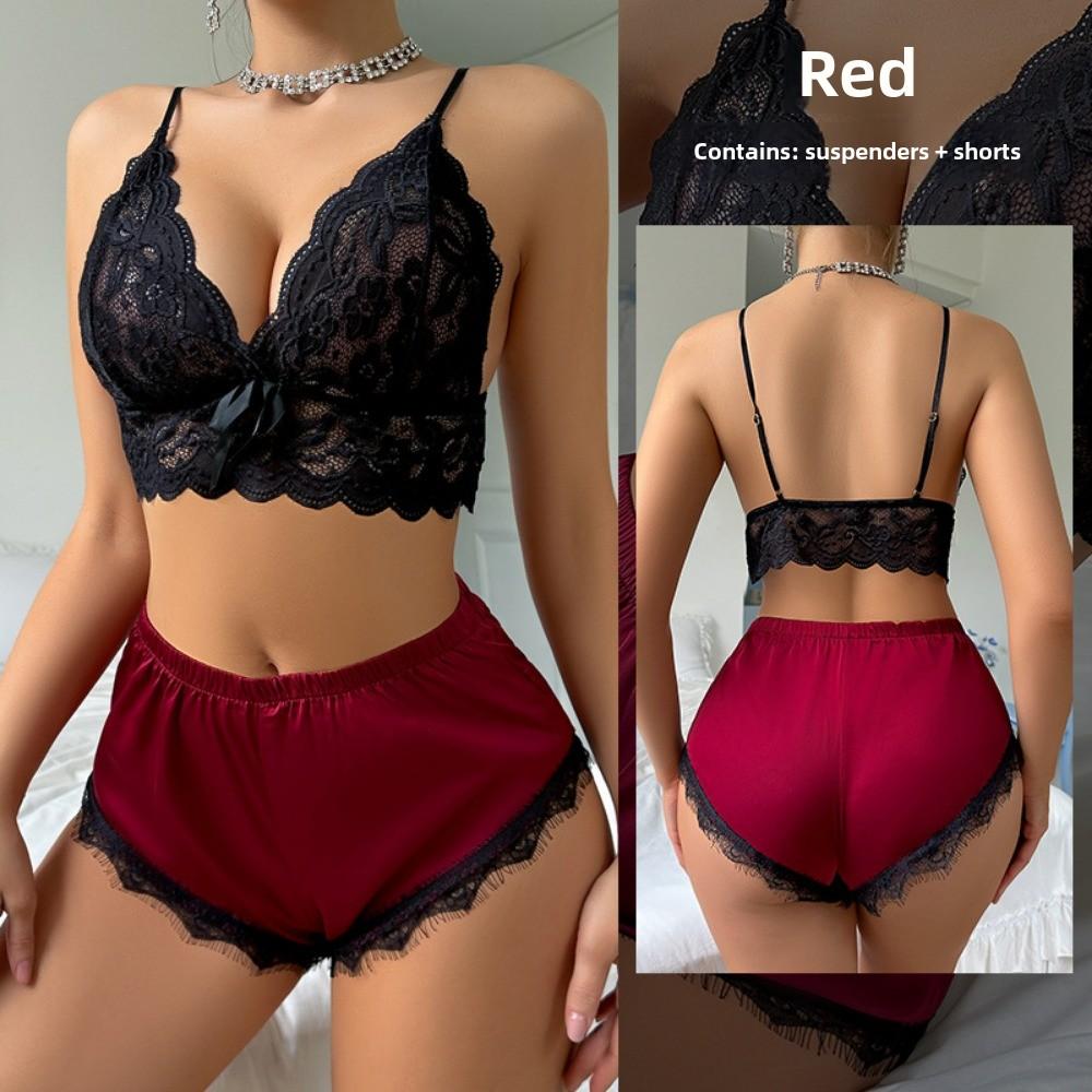 Leopard Print Sex Underwear Sexy Lace Suspender Pattern Shorts Charm Simulation Silk Set