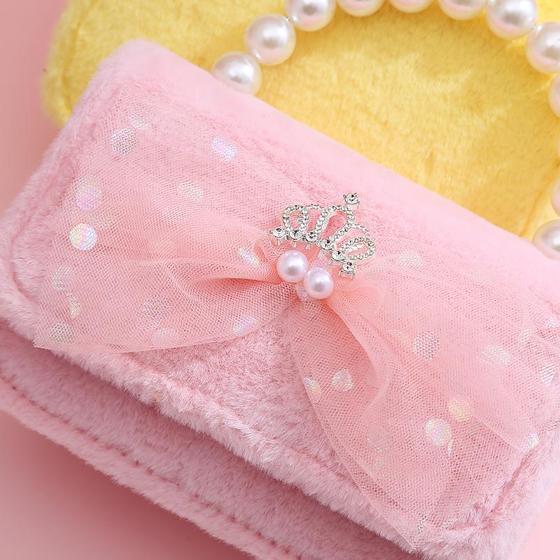 Nuovissime Buste e Borse di Peluche per Bambini, Carino Fiocco di Pizzo, Borsa a Tracolla Principessa per Bambine, Portamonete per Bebè, Borsa per Bambini