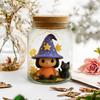 Adopt A Witch Hat Jar Halloween Witch Hat Doll with Black Cat In Jar Cute Light-up Decorative Jar for DIY Craft Gifts Party Favors