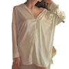 Ice silk nightdress women's pajamas spring and summer long-sleeved boyfriend thin top white shirt skirt sexy large size