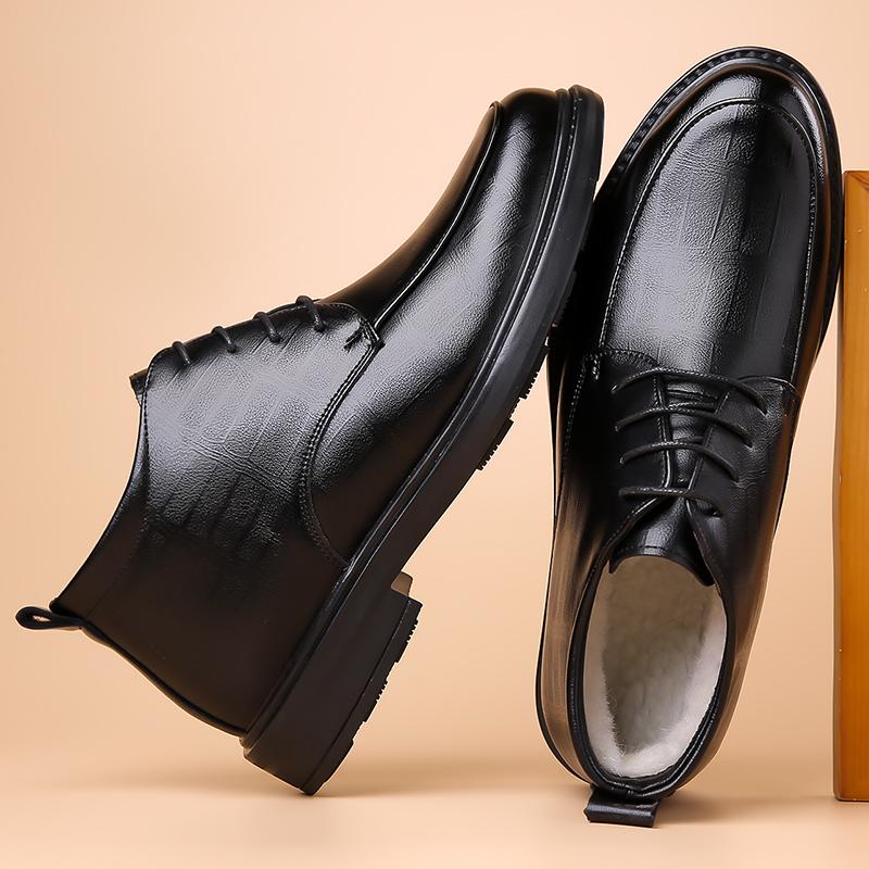 Fashion Italy Designer Men Leather Casual Boots Black Leather Men's Shoes Trend Handsome Office Ankle Boot Winter Snow Shoes Man