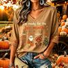 Women's Casual Thanksgiving Print V-Neck Pullover Top for Fall Holiday Everyday Wear