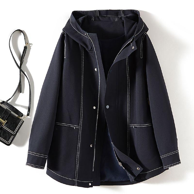 

Top of the Tower Is Deducted from the Ming Product List! Fashion Hooded Bright Line Washed Cotton Loose Long Denim Blue Outwear Female Fall and Winter Dark blue 4XL