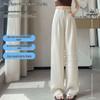Ice Silk Cotton Linen High-Waisted Wide-Leg Pants for Women – Summer 2026 Drapey, Straight-Leg Casual Suit Style
