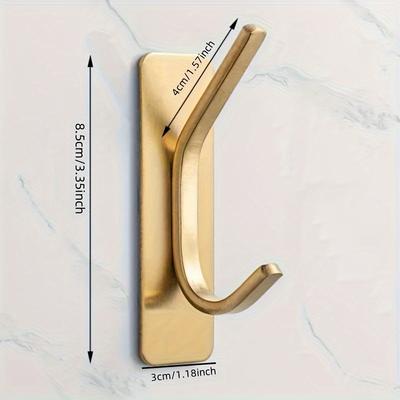 Elegant Golden Steel Adhesive Hooks–Easy To Install for Bathroom & Bedroom Towels and Hats, Strong Self-Adhesive Wall Hooks