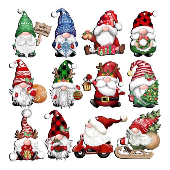 36 Pcs Wooden Gnome Christmas Ornaments Christmas Elf Hanging Wood Crafts for Holiday Tree Home Decor Xmas Party Supplies
