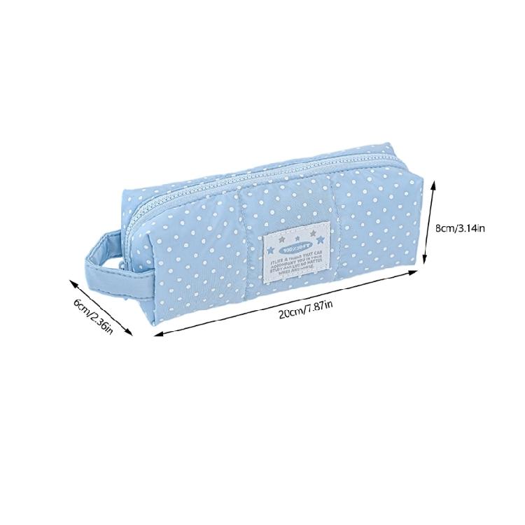 Dotted Print Pencil Bag High Capacity Cloth Pencil Case Multi Compartments Zippered Pen Storage Bag for Student Teen