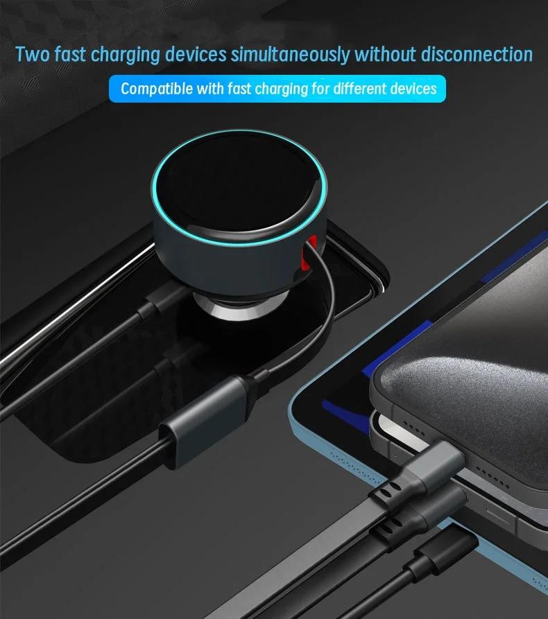 New Fashionable Cigarette Lighter Plug 60W Stretchable Car Charger PD30W Fast Charging with Cable Telescopic Car Charger