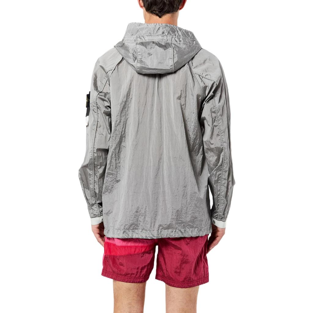 Stone Island Ss22 Metallic Nylon Solid Logo Loose Fit Half Zip Long Sleeve Jacket Men jackets Silver 761541720-V0003