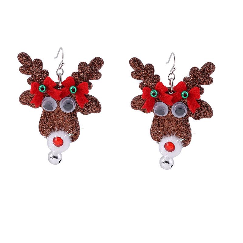 2024 Christmas Reindeer Earrings: Sequin Bow & Jingle Bell Ear Hooks