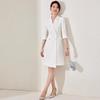 Spring/Summer White Double-Breasted Midi Dress with Suit Collar and Formal Workwear Elegance