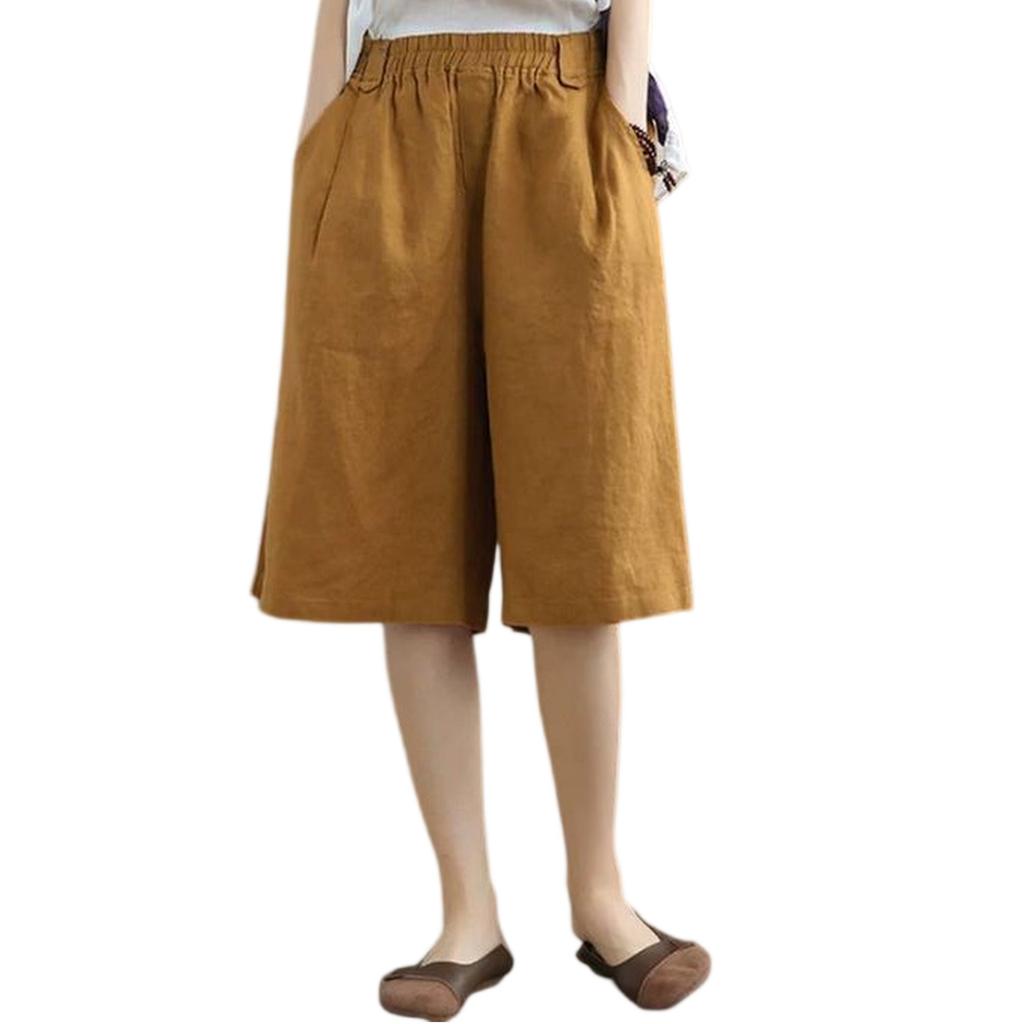 Women's Fashionable Casual Loose Fit Literary Vintage Cotton Linen Shorts With Pockets