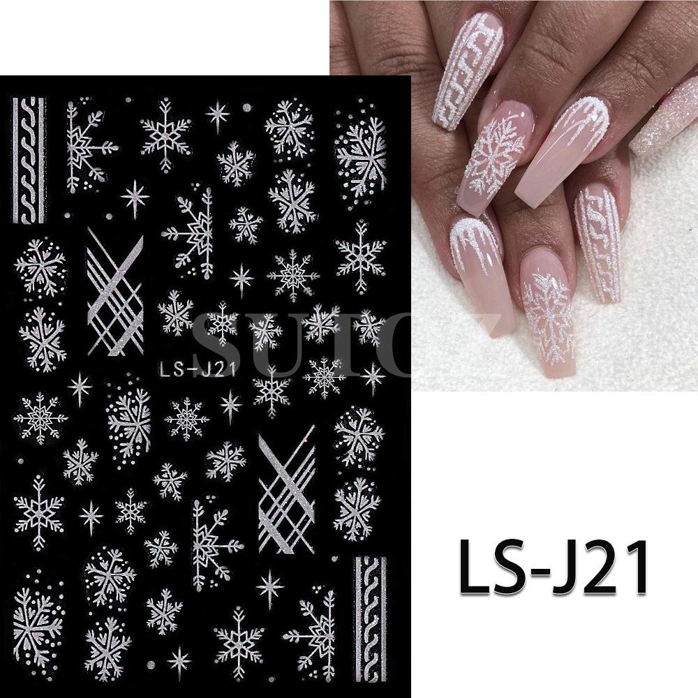 Winterweiße Weihnachts-Nagelsticker: Glitzernde Schneeflocken-, Herz- und Rentierdesigns
